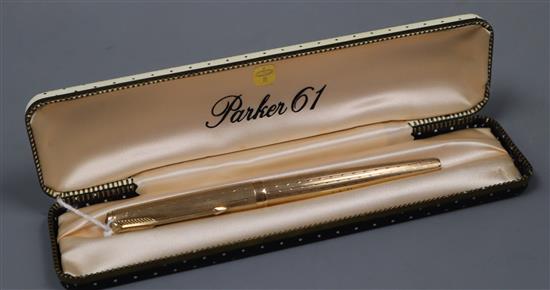 A 9ct gold Parker 61 fountain pen, boxed, with slip cover
